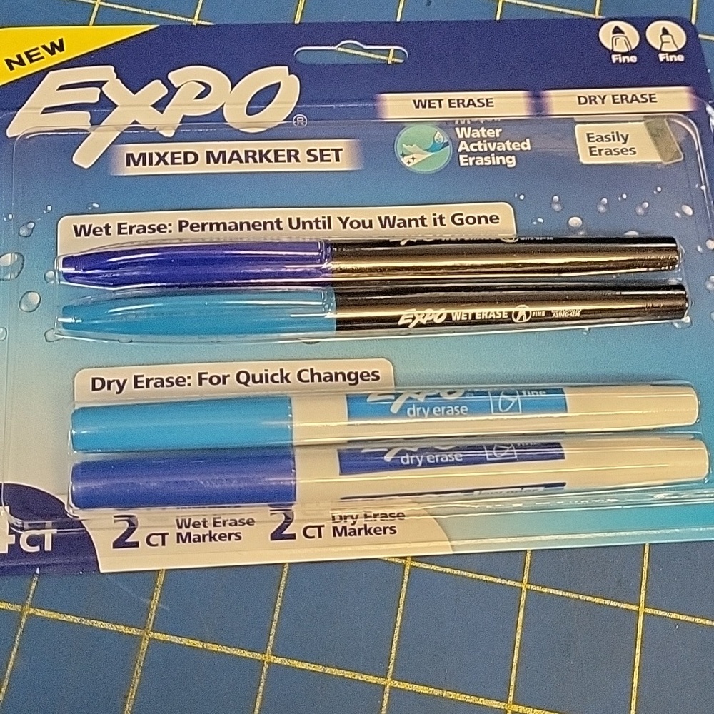 Expo Mixed Marker Set Wet & Dry - Blue & Black New Sealed Package